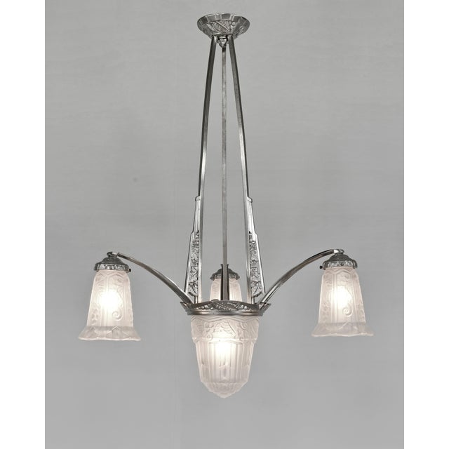 Art Deco French Art Deco 3-Armed Chandelier by Pierre Maynadier 1930s For Sale - Image 3 of 14
