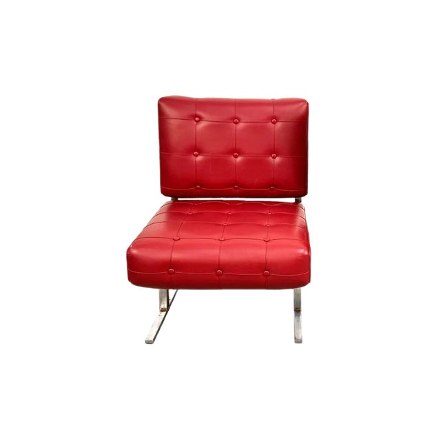 Set of Italian Red Leatherette Lounge Chairs in the Style of Robert Haussmann for de Sede, 1950s For Sale