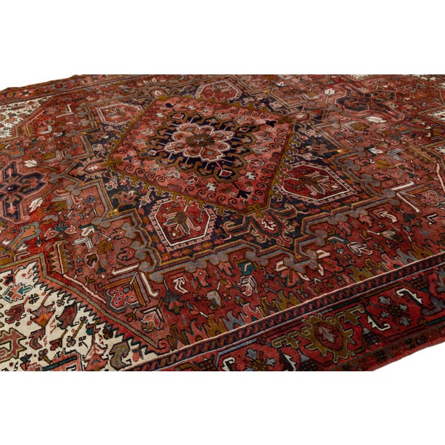 Red Vintage Persian Heriz Wool Rug Circa 1950s 11 X 13 For Sale - Image 10 of 10