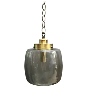 Smoked Glass and Brass Lantern Pendant Light