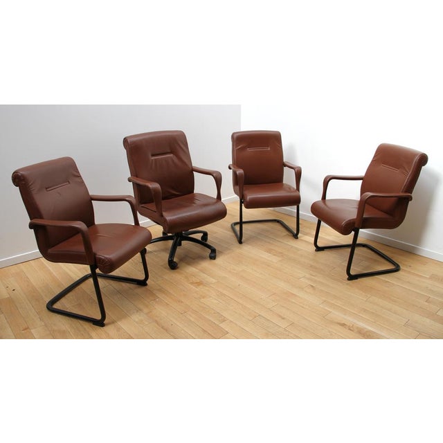 Brown Office Set Portrona Frau from Poltrona Frau, Set of 4 For Sale - Image 8 of 12