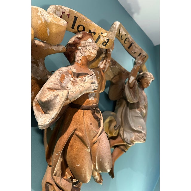 1900 - 1909 Antique Plaster Angels Wall Sculpture For Sale - Image 5 of 7