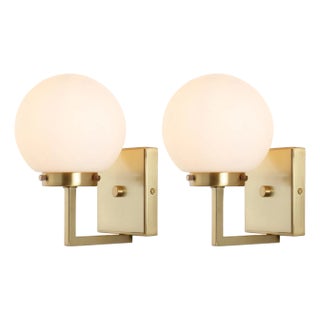 Ganon 7" Orb Wall Sconce in Brass/White - a Pair For Sale