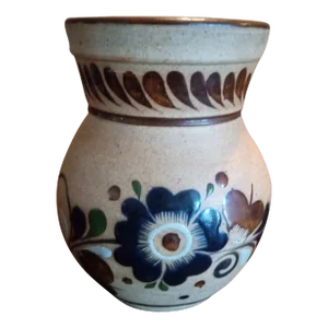 Signed Vintage Tonala Mexican Folk Art Squat Vase.
