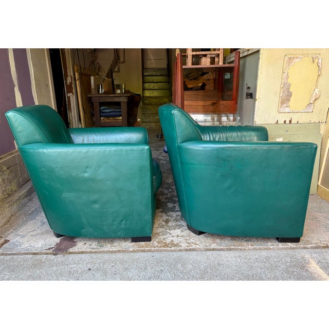 Dark Green 1990s Pair of John Hutton for Donghia "Noble" Green Leather Club Chairs For Sale - Image 8 of 12