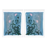 Blue Botanical Diptych by Lia Burke Libaire in White Frame, Small Art Print For Sale