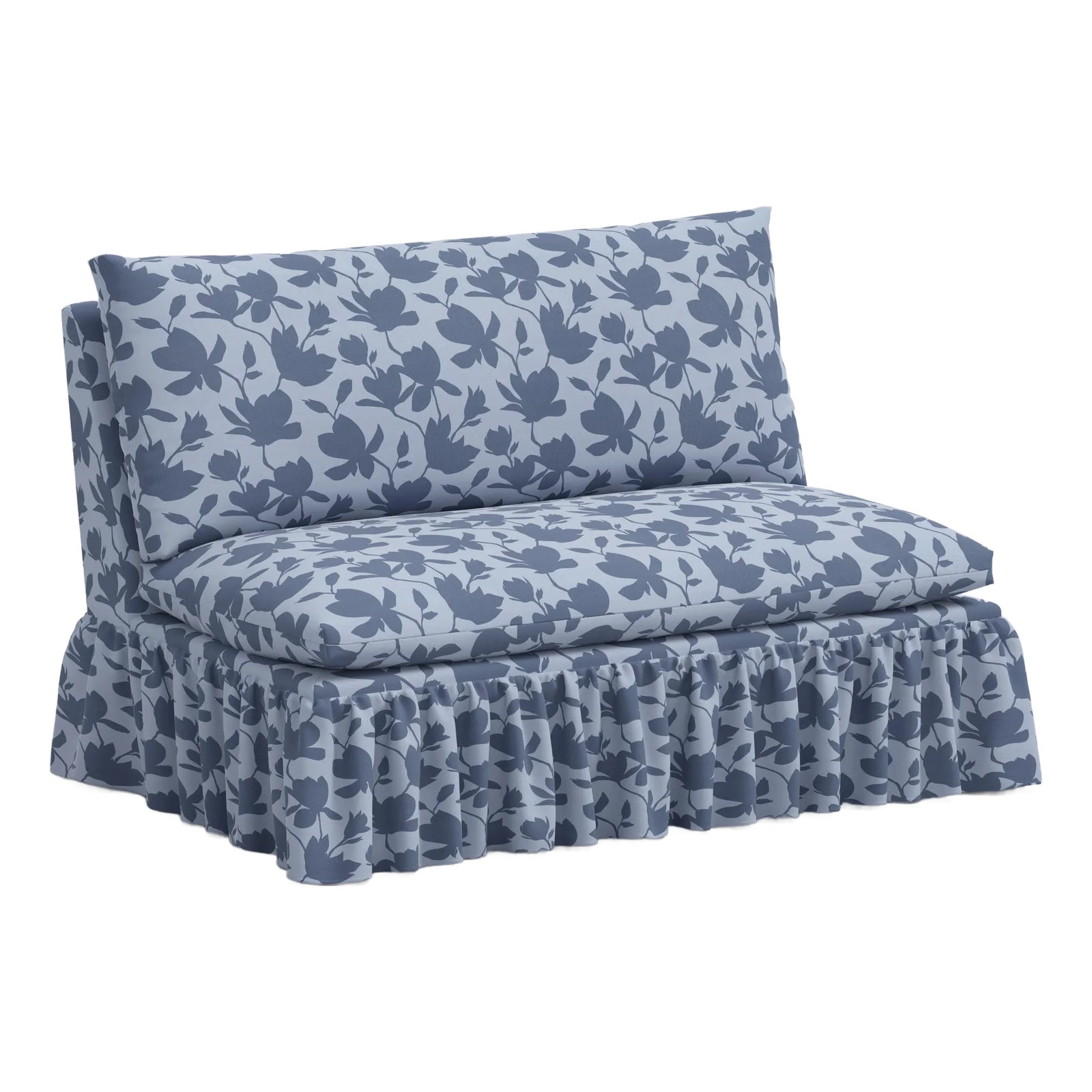 Spritely Home Capra Ruffle Settee in Silhouette Floral Periwinkle ...