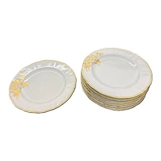 1940s Mid Century Modern Hand Painted Porcelain Dinner Plates - Set of (8) For Sale