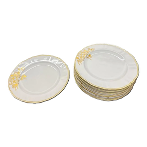 1940s Mid Century Modern Hand Painted Porcelain Dinner Plates - Set of (8)