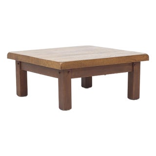 Mid-Century Brutalist Rustic Oak Farmhouse Coffee Table For Sale