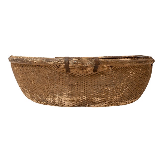 Antique Chinese Jumbo Harvest Basket With Bamboo Rim For Sale