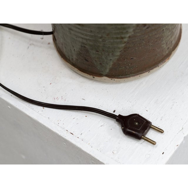 Brown Vintage Ceramic Lamp with Green Wool Shade, 1960s For Sale - Image 8 of 10