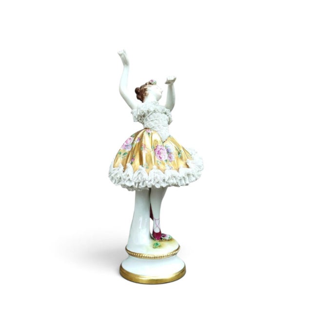 Antique Porcelain Lace Ballerina Figurine with Gilt Floral Tutu from Rudolstadt-Volkstedt, 1920s For Sale - Image 13 of 13
