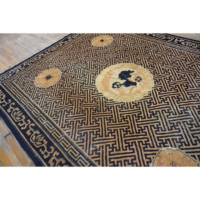 1900s Camel Field Traditional Chinese Lions Geometric Antique Peking Rug For Sale - Image 4 of 9