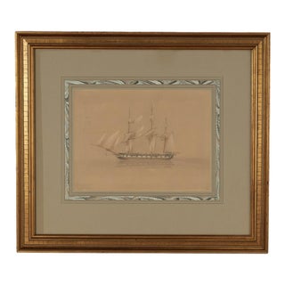Antique Watercolor of the English Sailing Ship HMS Pique For Sale