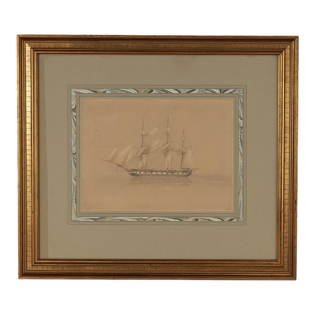 Antique Watercolor of the English Sailing Ship HMS Pique For Sale