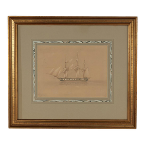 Antique Watercolor of the English Sailing Ship HMS Pique