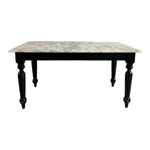 1940s Industrial Marble Top Turned Maple Library Table