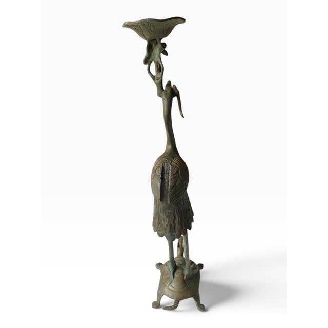 Tsuru-Kame Japanese Brass Crane and Turtle Pricket Candleholder For Sale In New York - Image 6 of 7