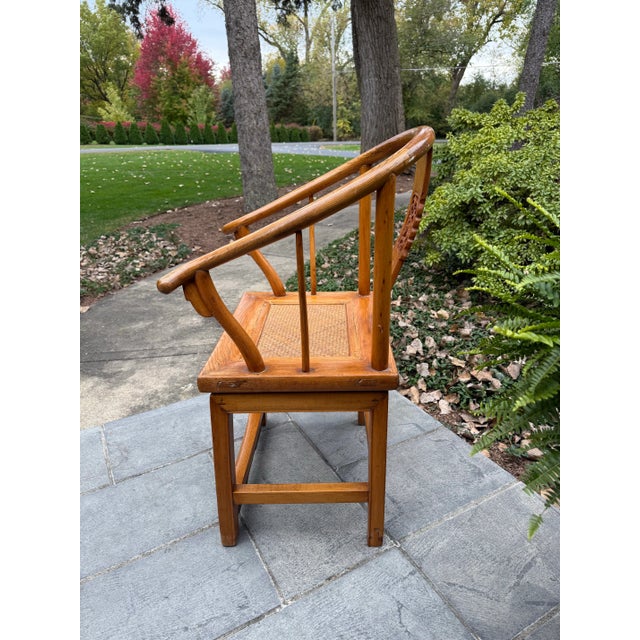 Vintage Chinese Ming Style Horseshoe Chair With Woven Seat For Sale - Image 12 of 14