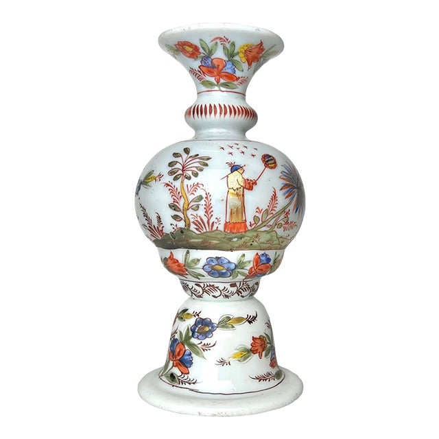18th Century Enamel Painted Chinoiserie Opalescent Glass Vase For Sale