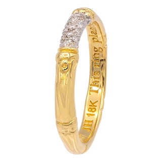 John Hardy Bamboo Collection 18k Yellow Gold Pavé Diamond Band Ring Size 7 For Sale