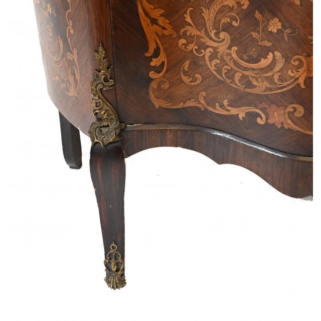 Gorgeous antique French vitrine - or china cabinet - in kingwood Features profuse inlay work and original ormolu fixtures....