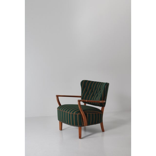 1950s Danish Modern Lounge Chair in Oak & Traditional Danish Olmerdug Wool by Henning Kjærnulf, 1950s For Sale - Image 5 of 18