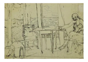 Interior Drawing In Pencil and Ink by Jeanne Daour