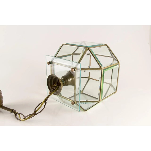 1950s Mid-Century Italian Geometric Beveled Glass & Brass Pendant For Sale - Image 5 of 18