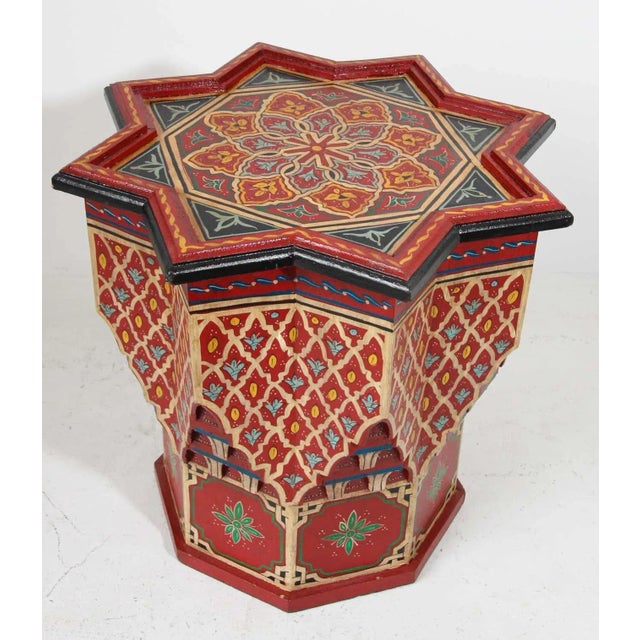 Red Moroccan Moorish Hand-Painted Polychrome Star Side Table, Circa 1950 For Sale - Image 8 of 13