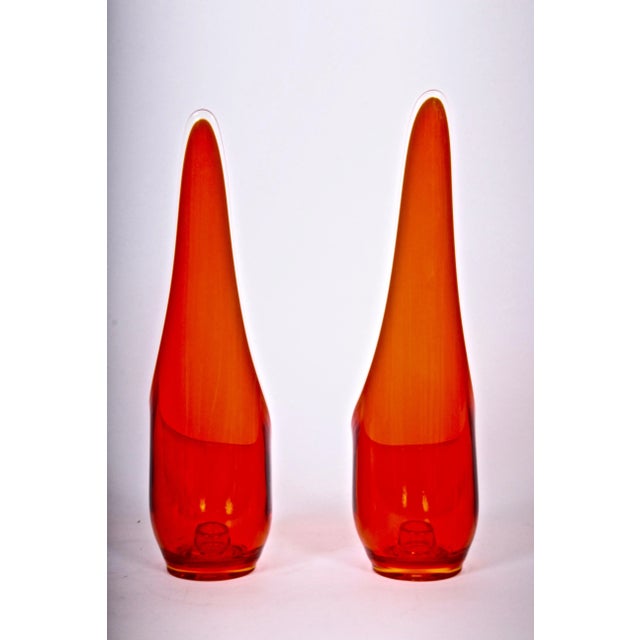 1960s 1960s Tall Viking Epic Taperglow Tangerine Art Glass Candle Sticks- a Pair For Sale - Image 5 of 6