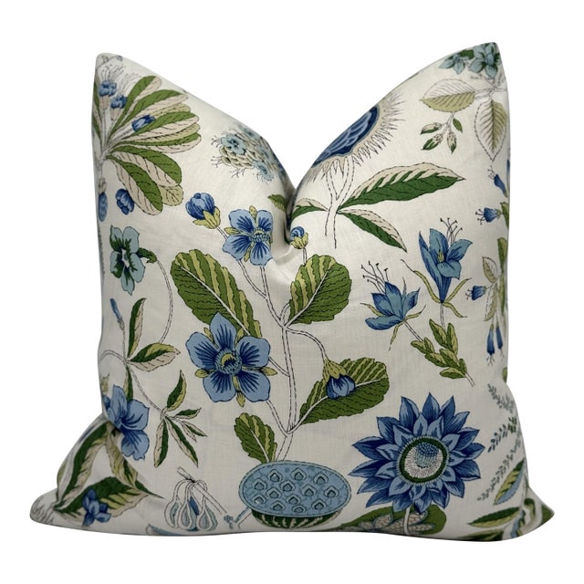 Schumacher Roca Redonda 20x20 Decorative Pillow Cover in Blue and Ivory For Sale