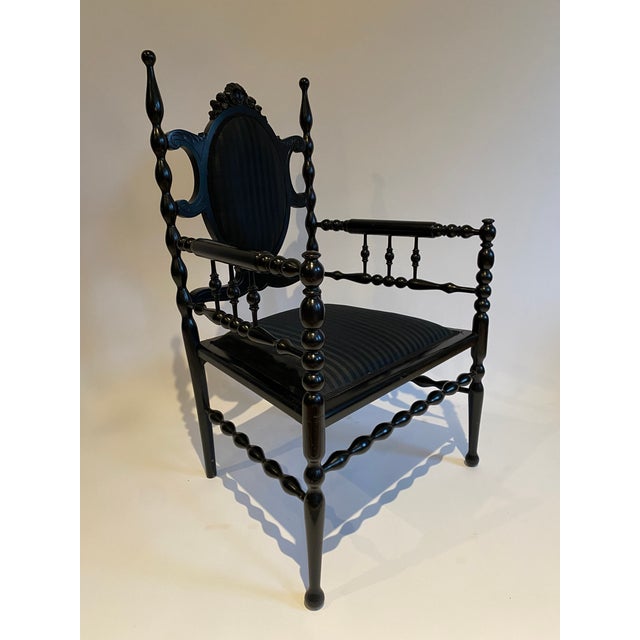 Late 20th Century Vintage Painted Black Wood Armchair For Sale - Image 5 of 9