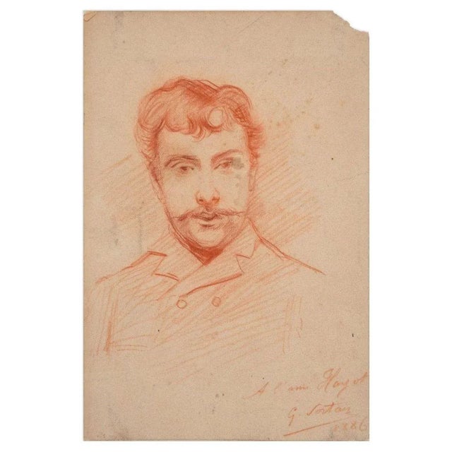 Man Portrait is a beautiful portrait drawn with a sanguine pencil by the French artist Georges Julien Sortais. The state...