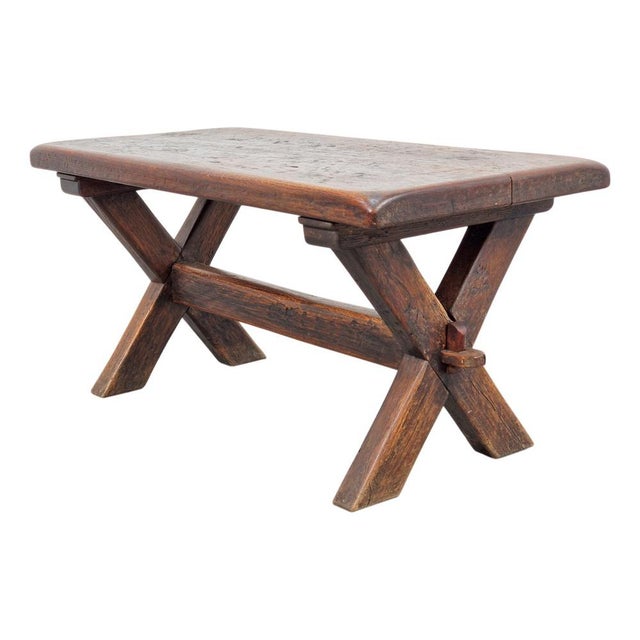 Brutalist Oak Cross Leg Coffee Table, 1930s For Sale - Image 10 of 10