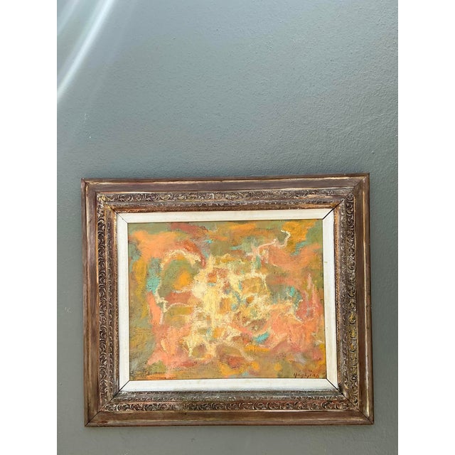 This captivating original abstract oil painting is a masterclass in Mid-Century Expressionism, signed by the notable...