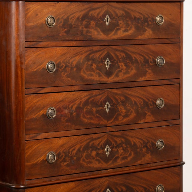 19th Century Biedermeier Mahogany Chest of Seven Drawers Highboy, Denmark For Sale - Image 4 of 10