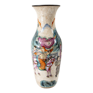 19th Century Chinese Famille Verte Crackle Vase With Figures, Drilled