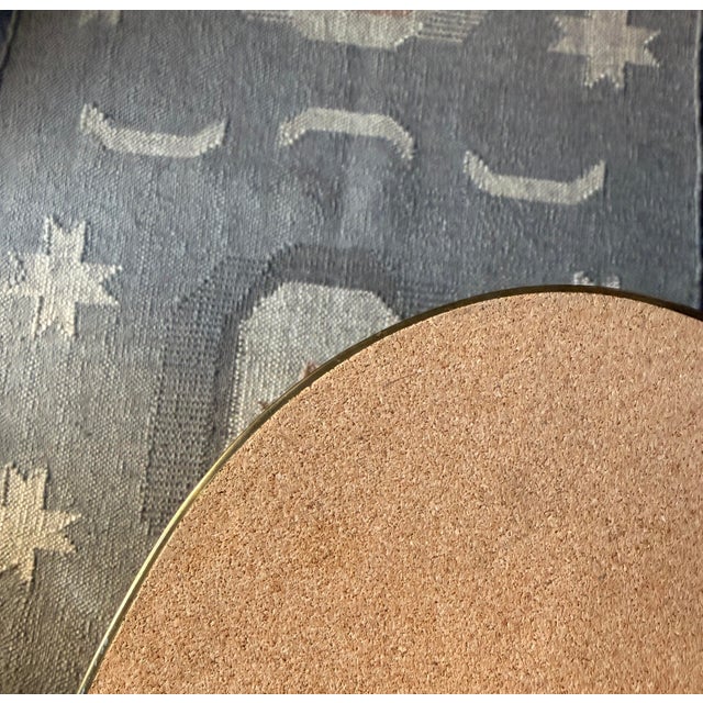 1960s genuine Capiz Shell placemats with a gorgeous luster, brass rim and cork backing. Composed of overlapping...