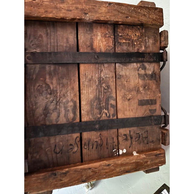 Rare Antique German Wood Wine Crate W Lid, 19th Century, Industrial Metal Straps For Sale - Image 13 of 18