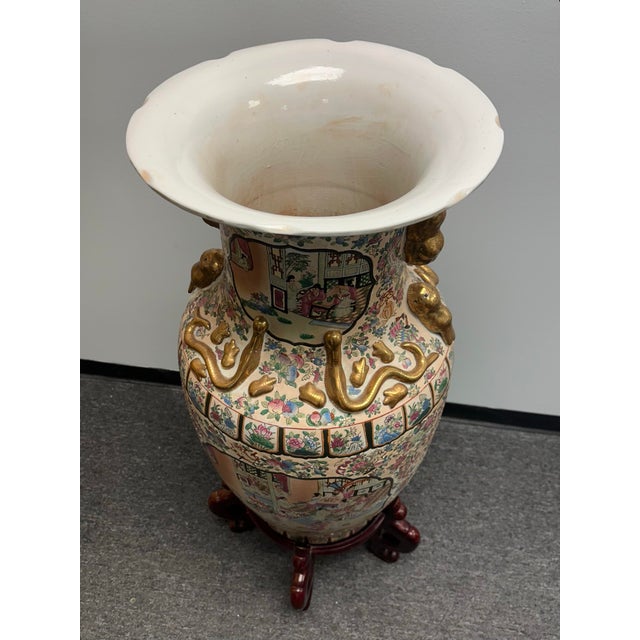 Huge Chinese Rose Famille Porcelain Vase on Stand For Sale - Image 9 of 10