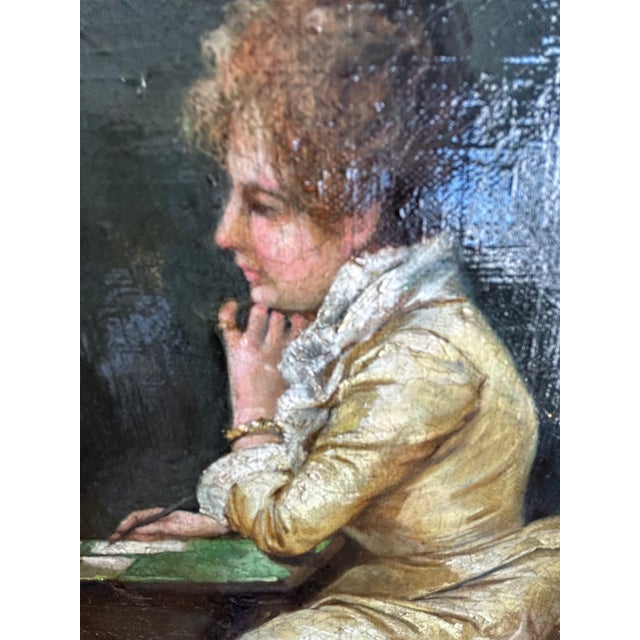 Early 20th Century B. Troncoso “Lady in Yellow at Her Desk” – After Thomas Wilmer Dewing Elegant Gilded Age Interior Scene For Sale In Chicago - Image 6 of 7