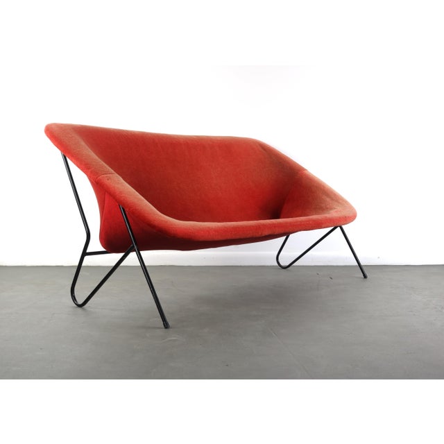 Vintage Italian Modern Sling Sofa with Iron Frame and Original Red Upholstery For Sale - Image 4 of 10
