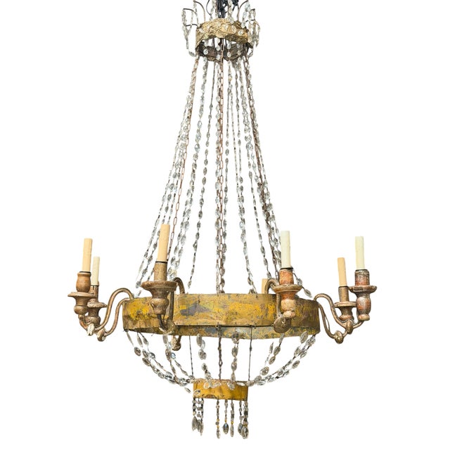 Antique Early 19th C Italian Crystal & Tole Chandelier.