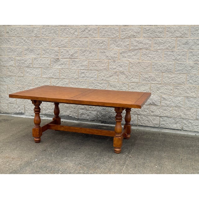 Vintage Refectory Style Dining Table With Turned Baluster Legs & Trestle Base For Sale - Image 4 of 12