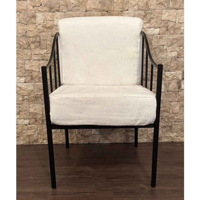 Wrought Iron Black Lounge Chair with White Fabric For Sale - Image 17 of 18