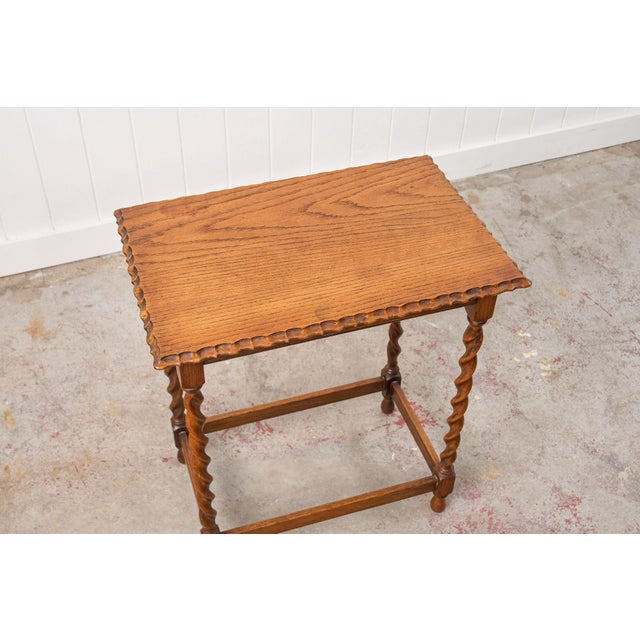 Brown Antique English Rectangle Honey Oak Scalloped Edge Barley Twist Table For Sale - Image 8 of 8