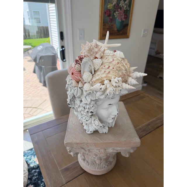 Boho Chic Celestial Meets the Sea, Shell Incrusted Bust-Coastal Art Sculpture For Sale - Image 3 of 14