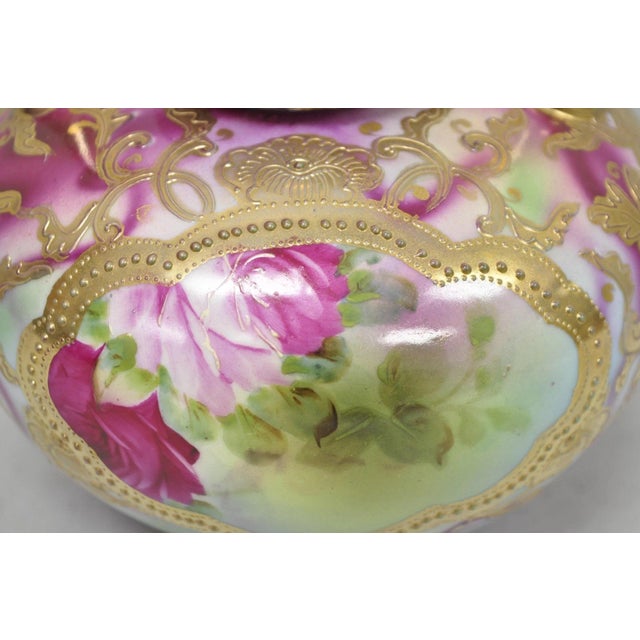 Antique Austrian Hand Painted Moriage Porcelain Double Swung Handle Bulbous Vase For Sale - Image 12 of 16